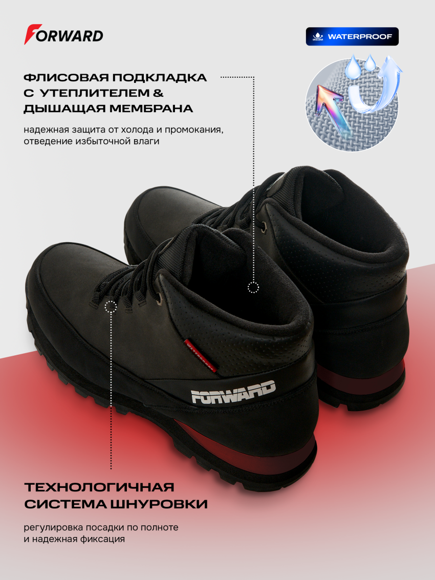 Ботинки зимние (черный/красный)