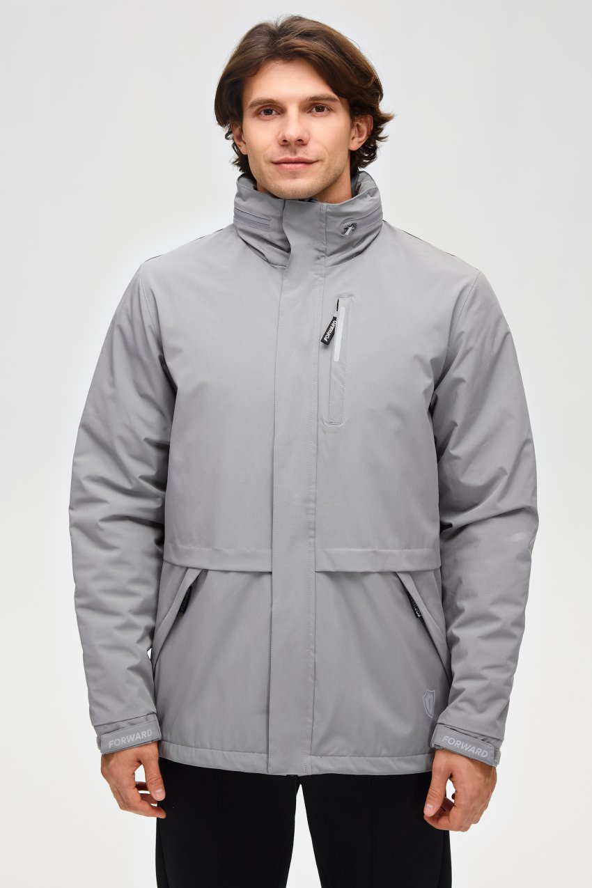 Куртка ветрозащитная на флисе мужская (серый/серый)