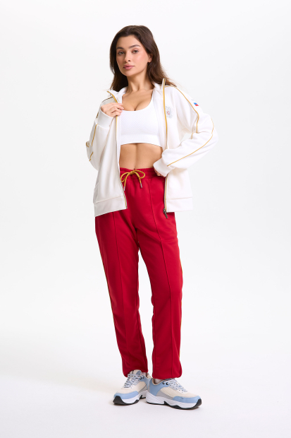W05320G-MC256 Костюм спортивный женский (молочный/бордовый)