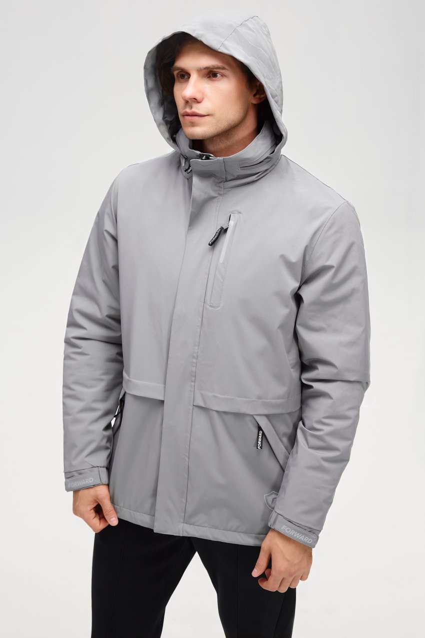 Куртка ветрозащитная на флисе мужская (серый/серый)