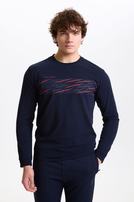 Футболка длинный рукав мужская (синий)