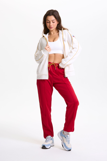 W05320G-MC256 Костюм спортивный женский (молочный/бордовый)