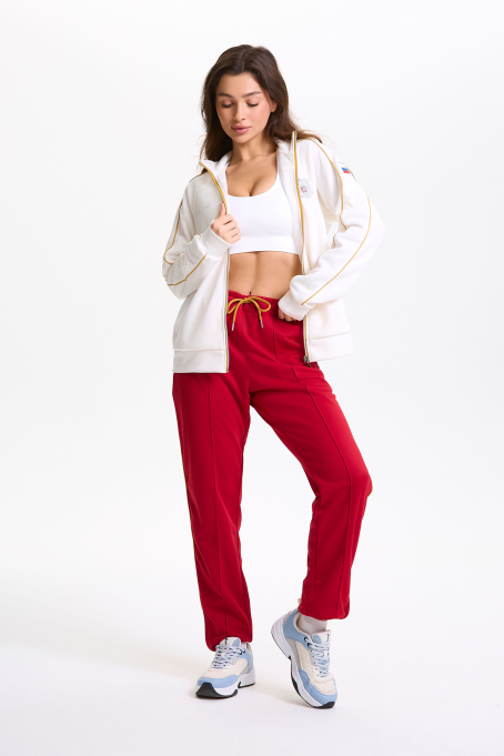 W05320G-MC256 Костюм спортивный женский (молочный/бордовый)