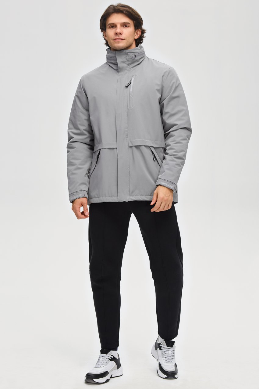 Куртка ветрозащитная на флисе мужская (серый/серый)