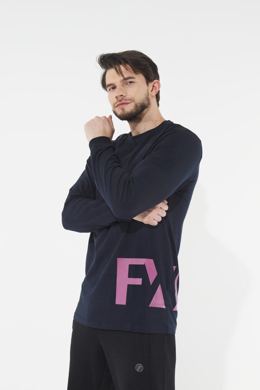 Футболка длинный рукав мужская (синий)