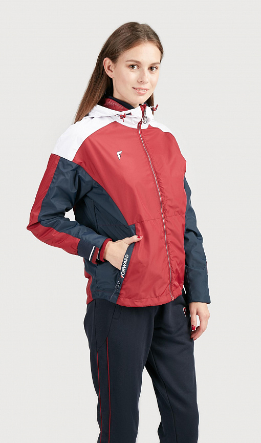 W02110G-CN201 Куртка ветрозащитная женская (бордовый/синий) фото 4